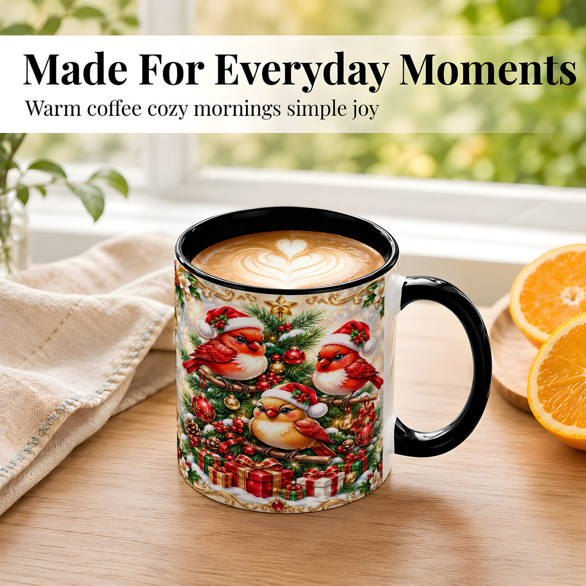 #pl[11oz|Black] Christmas Cardinal Coffee Mug, Holiday Bird Mug, Ceramic Cup