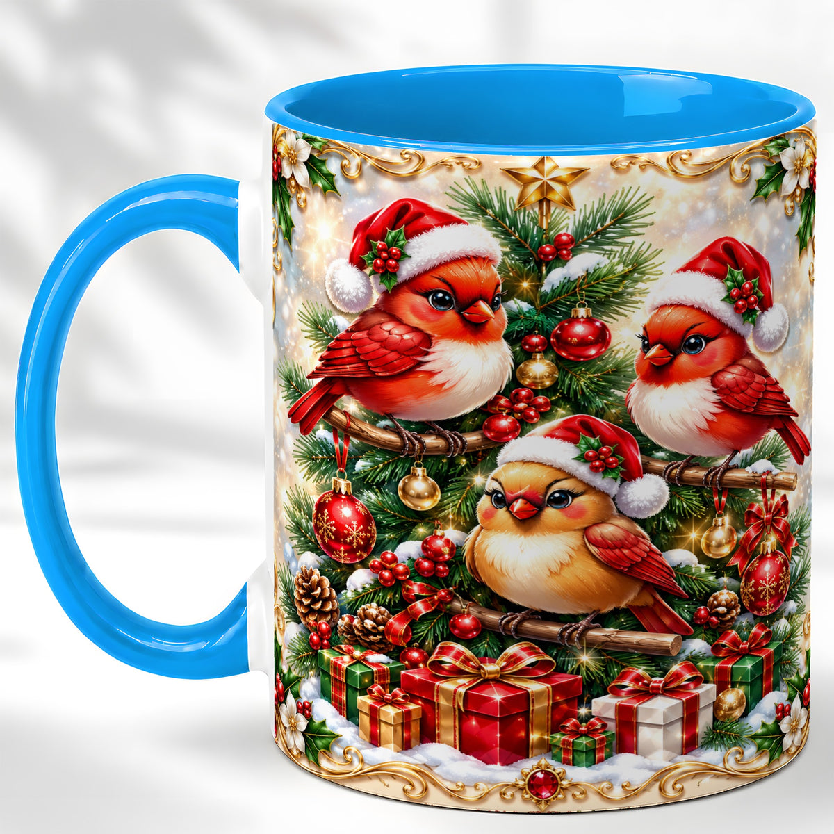 #pl[11oz|Blue] Christmas Cardinal Coffee Mug, Holiday Bird Mug, Ceramic Cup