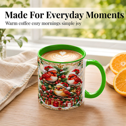 #pl[11oz|Green] Christmas Cardinal Coffee Mug, Holiday Bird Mug, Ceramic Cup
