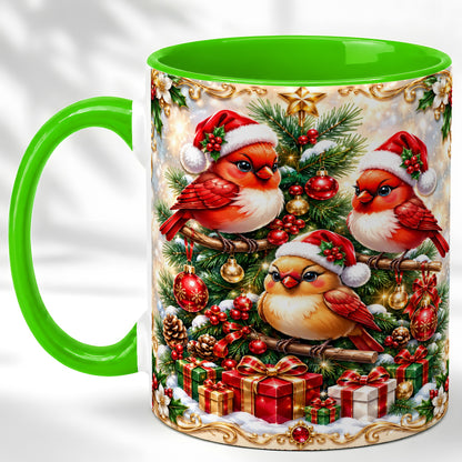 #pl[11oz|Green] Christmas Cardinal Coffee Mug, Holiday Bird Mug, Ceramic Cup