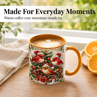 #pl[11oz|Orange] Christmas Cardinal Coffee Mug, Holiday Bird Mug, Ceramic Cup