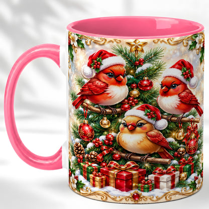 #pl[11oz|Pink] Christmas Cardinal Coffee Mug, Holiday Bird Mug, Ceramic Cup