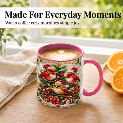 #pl[11oz|Pink] Christmas Cardinal Coffee Mug, Holiday Bird Mug, Ceramic Cup