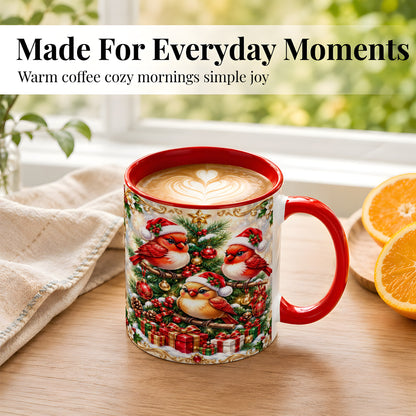 #pl[11oz|Red] Christmas Cardinal Coffee Mug, Holiday Bird Mug, Ceramic Cup