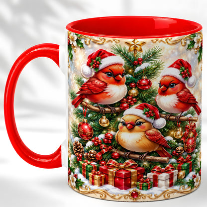 Christmas Cardinal Coffee Mug, Holiday Bird Mug, Ceramic Cup