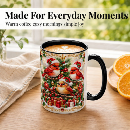 #pl[15oz|Black] Christmas Cardinal Coffee Mug, Holiday Bird Mug, Ceramic Cup