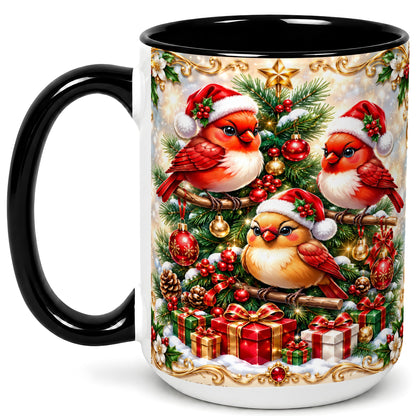 #pl[15oz|Black] Christmas Cardinal Coffee Mug, Holiday Bird Mug, Ceramic Cup