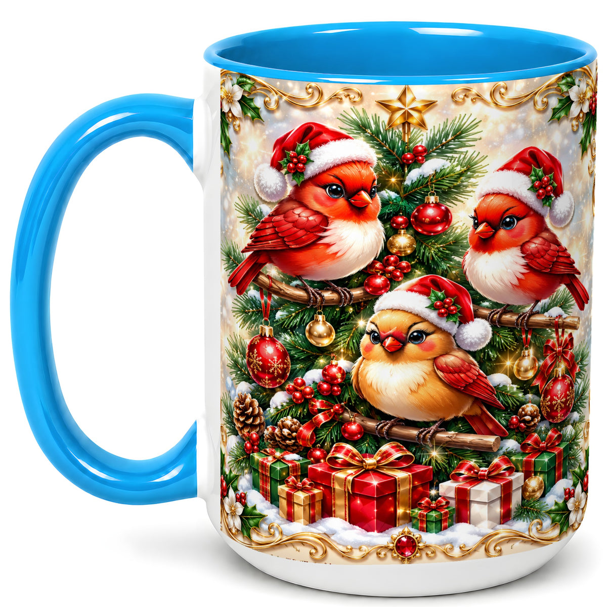 #pl[15oz|Blue] Christmas Cardinal Coffee Mug, Holiday Bird Mug, Ceramic Cup
