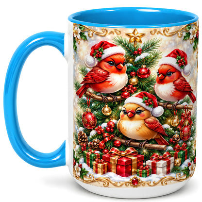 #pl[15oz|Blue] Christmas Cardinal Coffee Mug, Holiday Bird Mug, Ceramic Cup