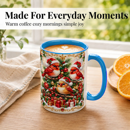 #pl[15oz|Blue] Christmas Cardinal Coffee Mug, Holiday Bird Mug, Ceramic Cup
