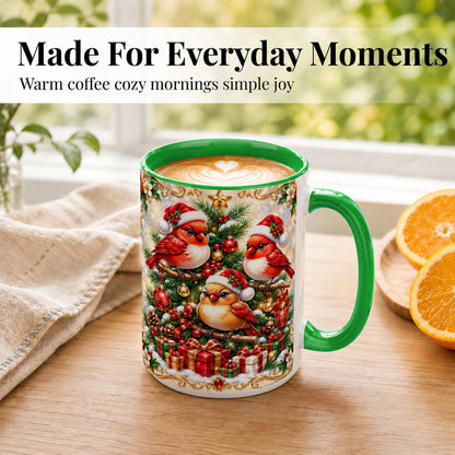#pl[15oz|Green] Christmas Cardinal Coffee Mug, Holiday Bird Mug, Ceramic Cup