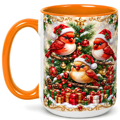 #pl[15oz|Orange] Christmas Cardinal Coffee Mug, Holiday Bird Mug, Ceramic Cup