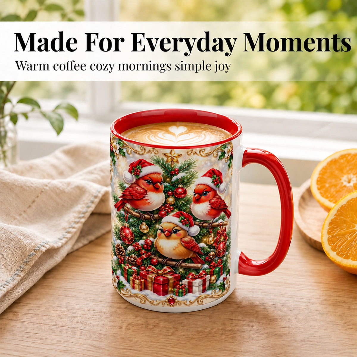 #pl[15oz|Red] Christmas Cardinal Coffee Mug, Holiday Bird Mug, Ceramic Cup