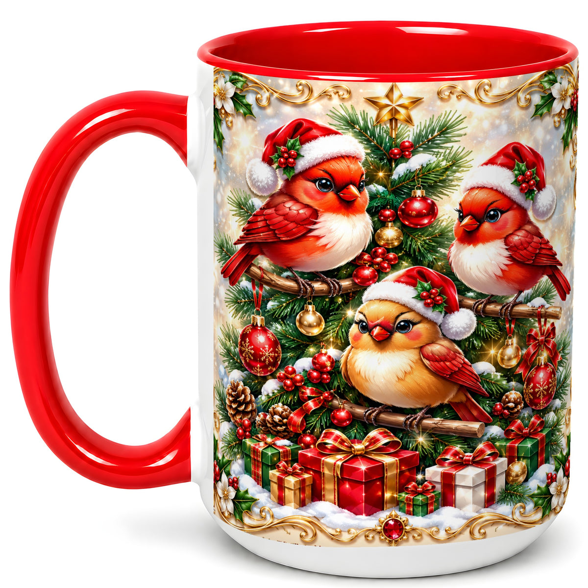 #pl[15oz|Red] Christmas Cardinal Coffee Mug, Holiday Bird Mug, Ceramic Cup