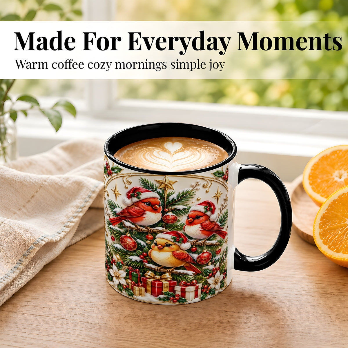 #pl[11oz|Black] Christmas Cardinal Coffee Mug, Holiday Bird Mug, Ceramic Cup