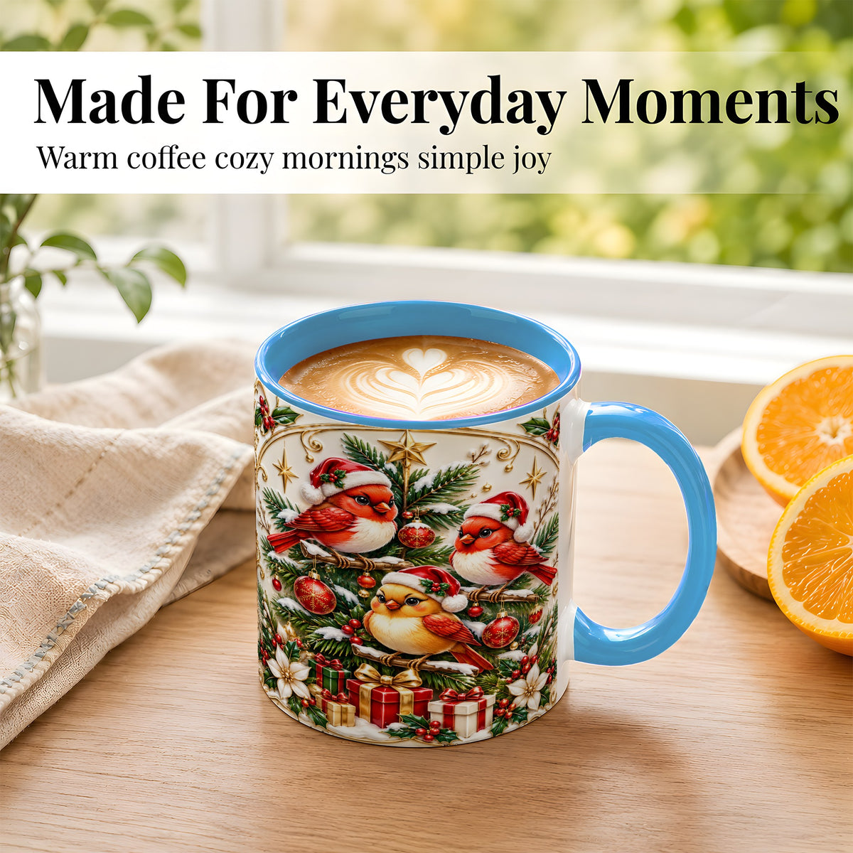 #pl[11oz|Blue] Christmas Cardinal Coffee Mug, Holiday Bird Mug, Ceramic Cup