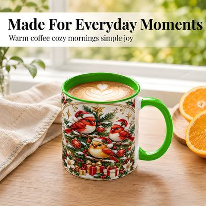 #pl[11oz|Green] Christmas Cardinal Coffee Mug, Holiday Bird Mug, Ceramic Cup