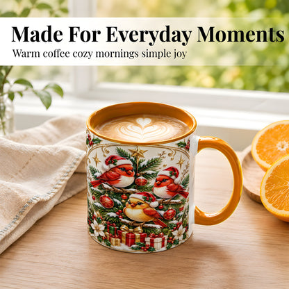 #pl[11oz|Orange] Christmas Cardinal Coffee Mug, Holiday Bird Mug, Ceramic Cup