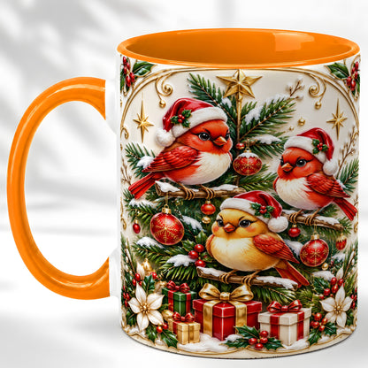 #pl[11oz|Orange] Christmas Cardinal Coffee Mug, Holiday Bird Mug, Ceramic Cup