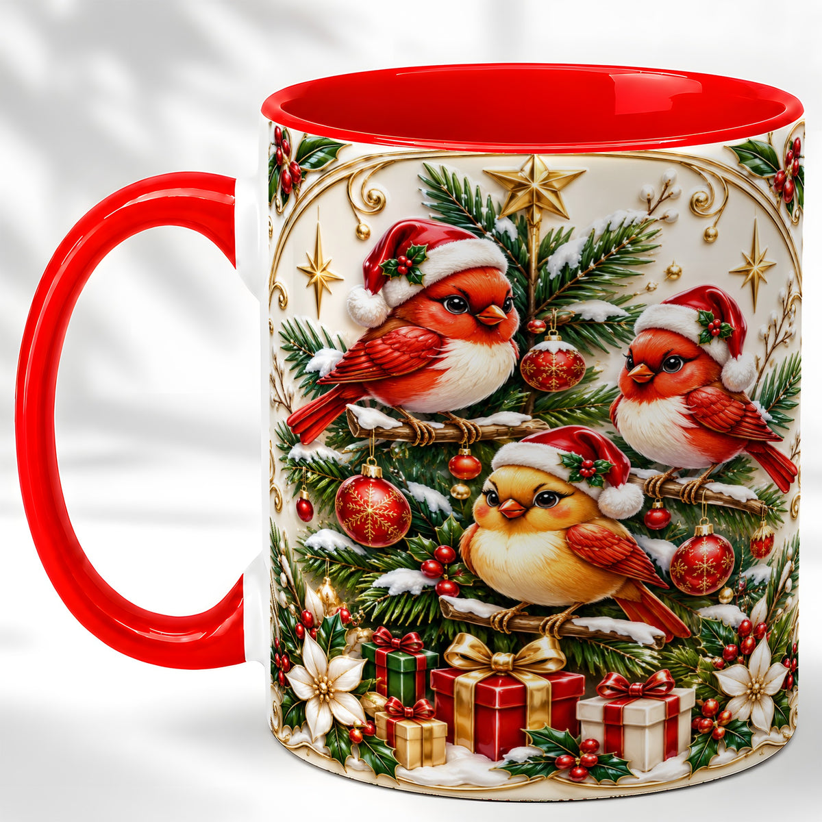 Christmas Cardinal Coffee Mug, Holiday Bird Mug, Ceramic Cup