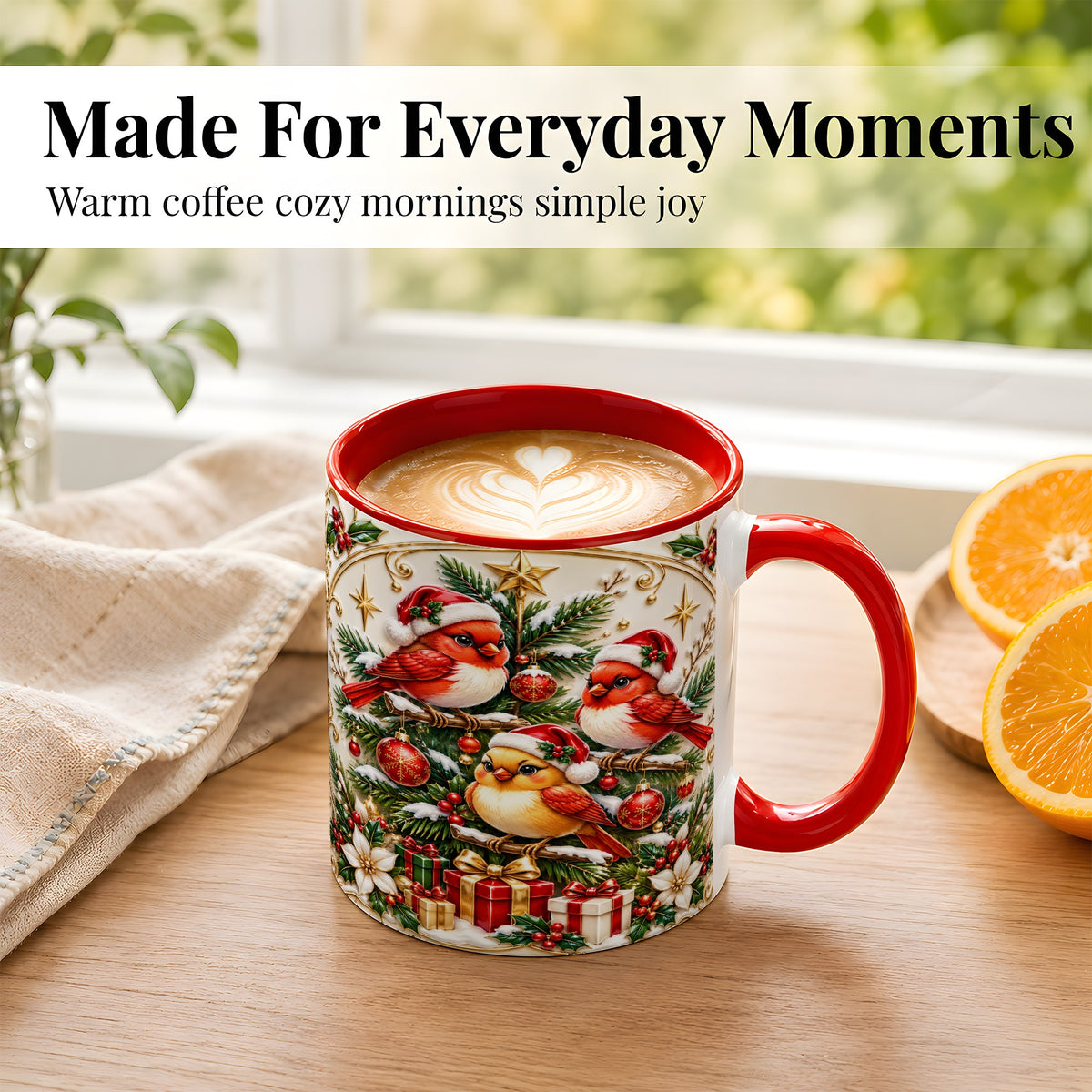 #pl[11oz|Red] Christmas Cardinal Coffee Mug, Holiday Bird Mug, Ceramic Cup