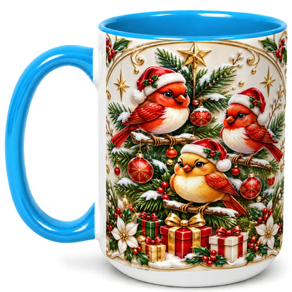 #pl[15oz|Blue] Christmas Cardinal Coffee Mug, Holiday Bird Mug, Ceramic Cup