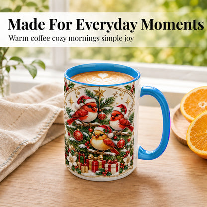 #pl[15oz|Blue] Christmas Cardinal Coffee Mug, Holiday Bird Mug, Ceramic Cup