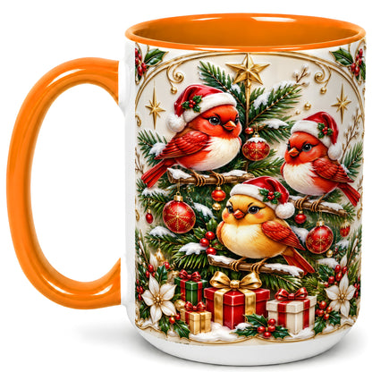 #pl[15oz|Orange] Christmas Cardinal Coffee Mug, Holiday Bird Mug, Ceramic Cup