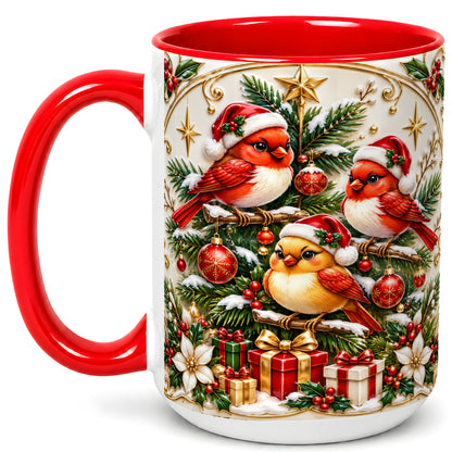 #pl[15oz|Red] Christmas Cardinal Coffee Mug, Holiday Bird Mug, Ceramic Cup