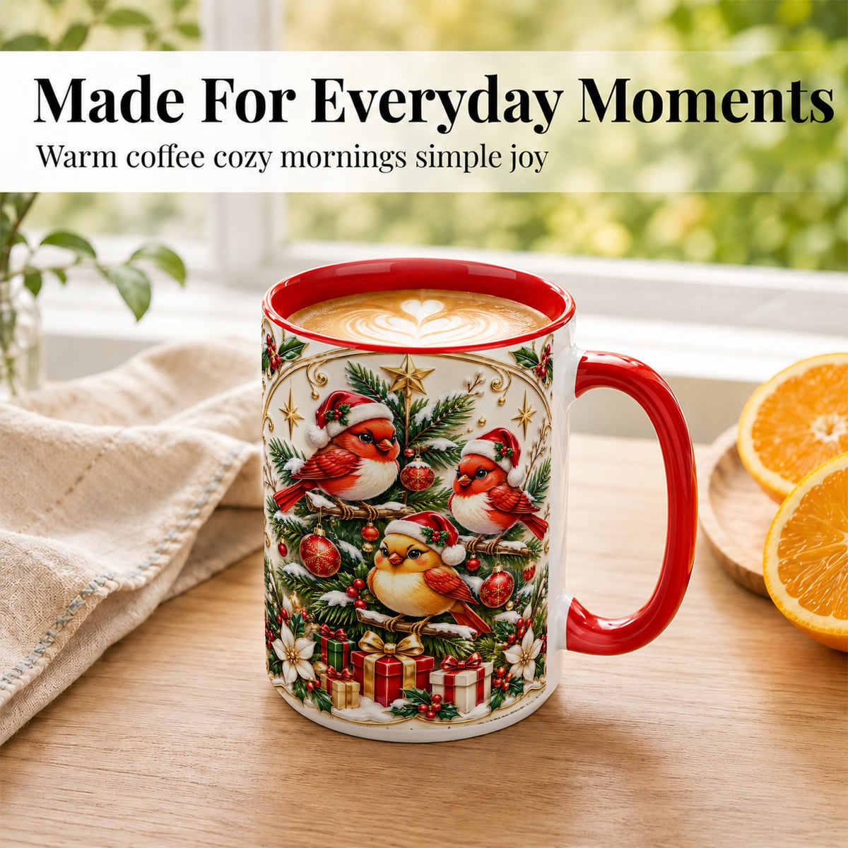 #pl[15oz|Red] Christmas Cardinal Coffee Mug, Holiday Bird Mug, Ceramic Cup