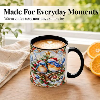 #pl[11oz|Black] Christmas Bluebird Coffee Mug, Winter Bird Mug, Ceramic Cup