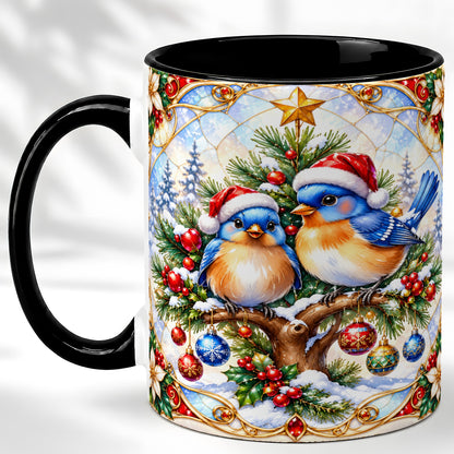 #pl[11oz|Black] Christmas Bluebird Coffee Mug, Winter Bird Mug, Ceramic Cup