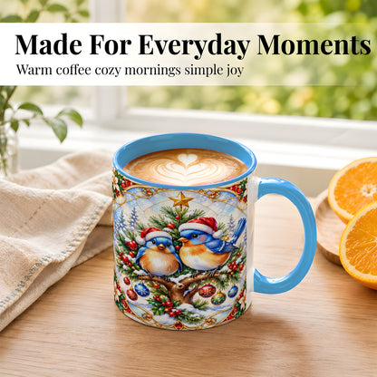#pl[11oz|Blue] Christmas Bluebird Coffee Mug, Winter Bird Mug, Ceramic Cup
