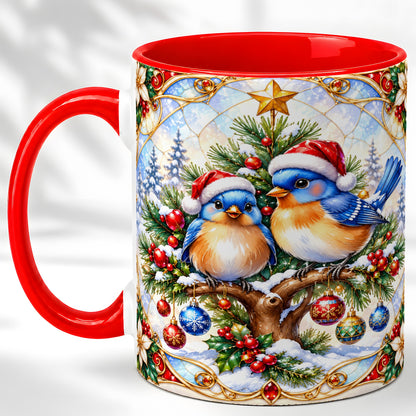 Christmas Bluebird Coffee Mug, Winter Bird Mug, Ceramic Cup