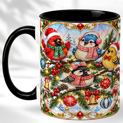 #pl[11oz|Black] Christmas Winter Birds Coffee Mug, Festive Bird Mug, Ceramic Cup