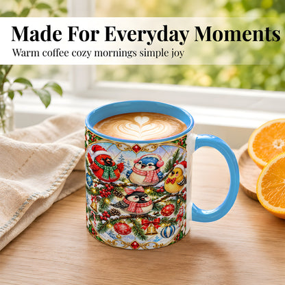 #pl[11oz|Blue] Christmas Winter Birds Coffee Mug, Festive Bird Mug, Ceramic Cup