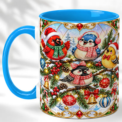 #pl[11oz|Blue] Christmas Winter Birds Coffee Mug, Festive Bird Mug, Ceramic Cup