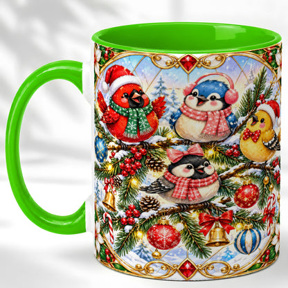 #pl[11oz|Green] Christmas Winter Birds Coffee Mug, Festive Bird Mug, Ceramic Cup