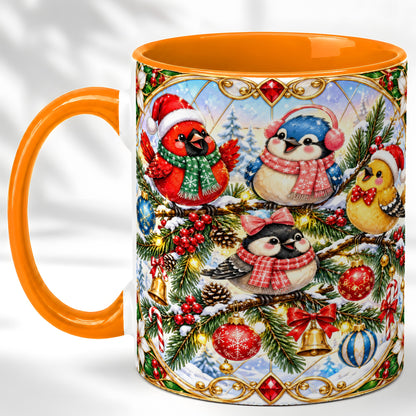 #pl[11oz|Orange] Christmas Winter Birds Coffee Mug, Festive Bird Mug, Ceramic Cup