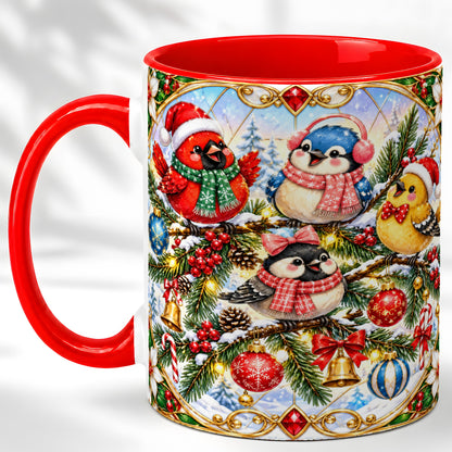 Christmas Winter Birds Coffee Mug, Festive Bird Mug, Ceramic Cup