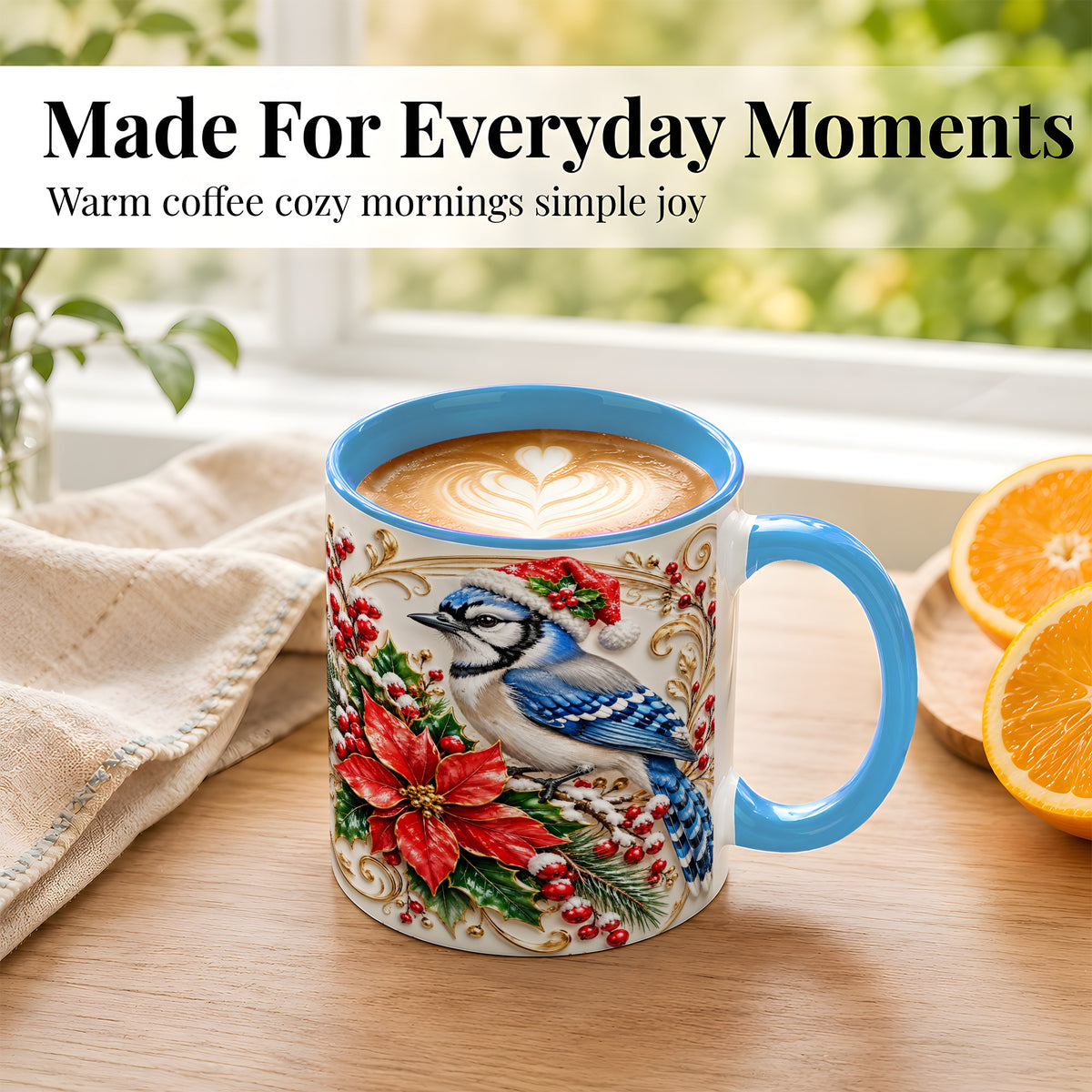 #pl[11oz|Blue] Christmas Blue Jay Coffee Mug, Winter Bird Mug, Ceramic Cup