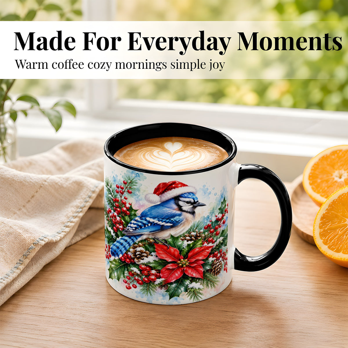 #pl[11oz|Black] Watercolor Blue Jay Coffee Mug, Christmas Bird Mug, Ceramic Cup
