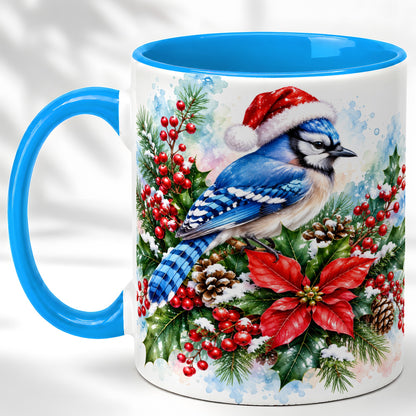 #pl[11oz|Blue] Watercolor Blue Jay Coffee Mug, Christmas Bird Mug, Ceramic Cup