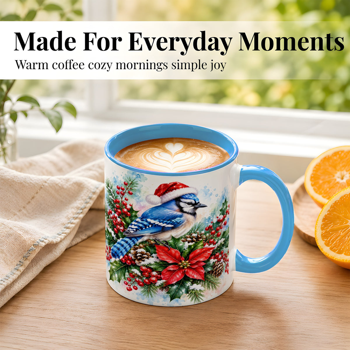 #pl[11oz|Blue] Watercolor Blue Jay Coffee Mug, Christmas Bird Mug, Ceramic Cup