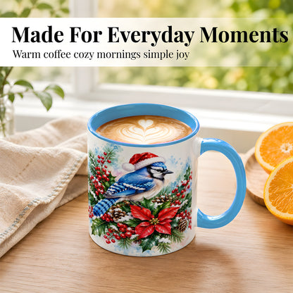 #pl[11oz|Blue] Watercolor Blue Jay Coffee Mug, Christmas Bird Mug, Ceramic Cup