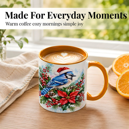 #pl[11oz|Orange] Watercolor Blue Jay Coffee Mug, Christmas Bird Mug, Ceramic Cup