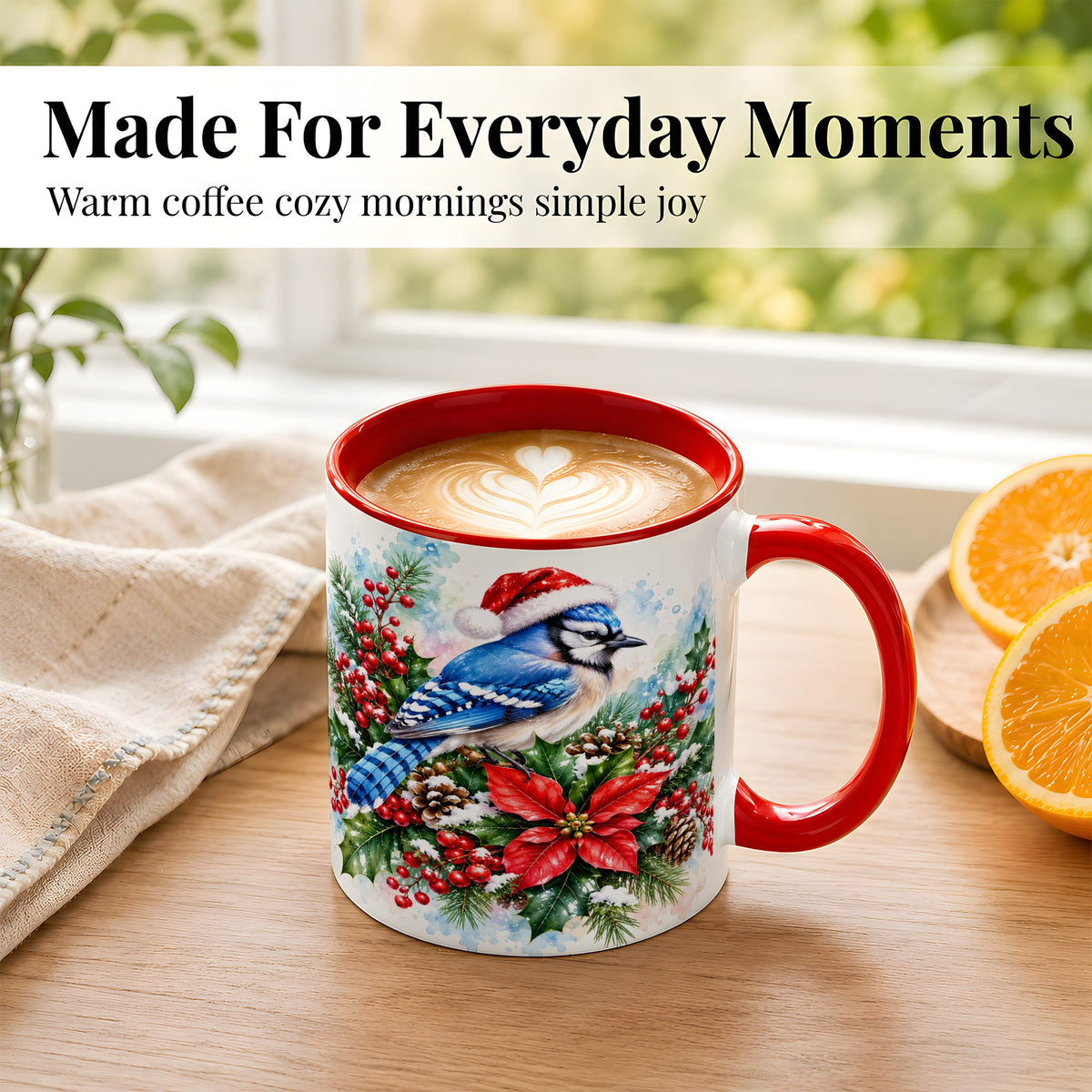 #pl[11oz|Red] Watercolor Blue Jay Coffee Mug, Christmas Bird Mug, Ceramic Cup