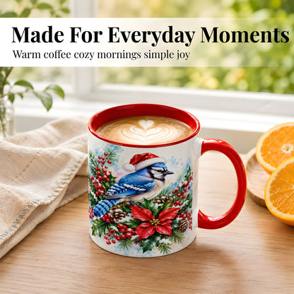 #pl[11oz|Red] Watercolor Blue Jay Coffee Mug, Christmas Bird Mug, Ceramic Cup