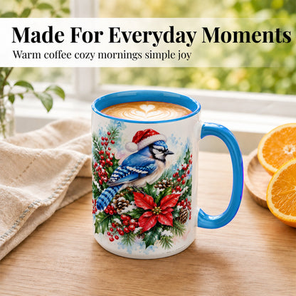 #pl[15oz|Blue] Watercolor Blue Jay Coffee Mug, Christmas Bird Mug, Ceramic Cup