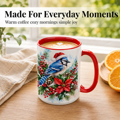 #pl[15oz|Red] Watercolor Blue Jay Coffee Mug, Christmas Bird Mug, Ceramic Cup